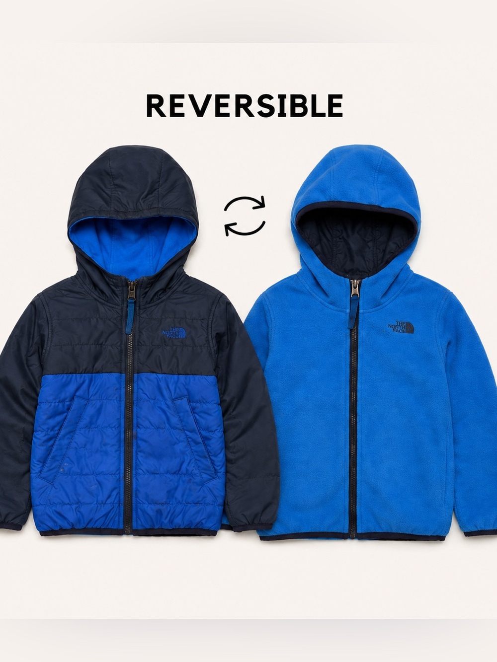 The North Face Reversible Kids Hooded Jacket in Navy & Bright Blue